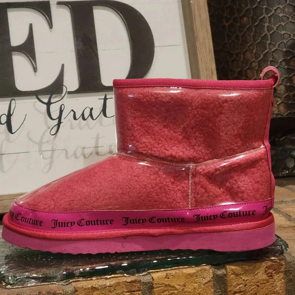 JUICY COUTURE Klash Faux Fur Lined PVC Shell Boots Hot Pink Sz 10 - Picture 3 of 10